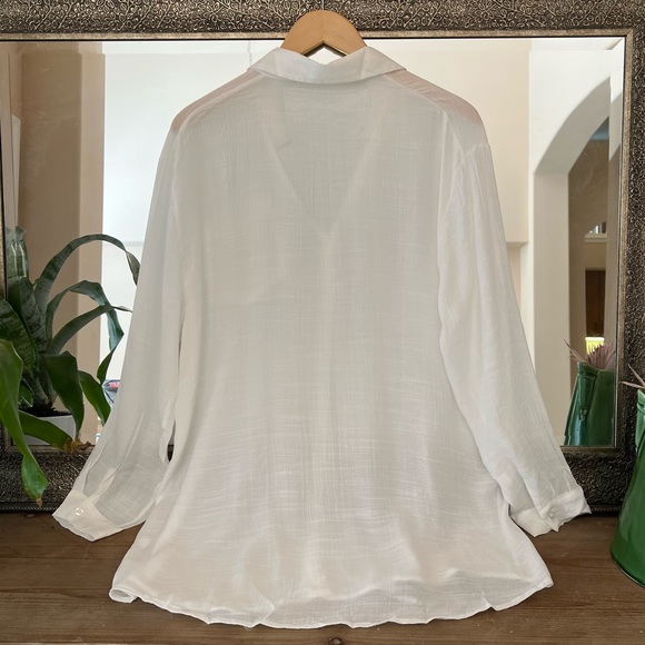 White Oversized Button Down Gauze Shirt - Picture 3 of 10
